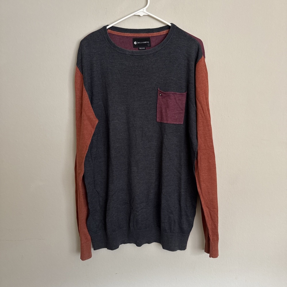 Billabong Crewneck Pullover Two Tone Sweater Front Pockets Mens Size Large
